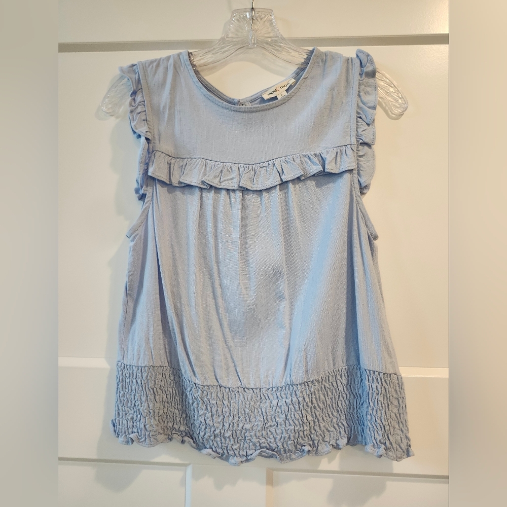 Moa Moa Light Blue Ruffle Sleeveless Blouse